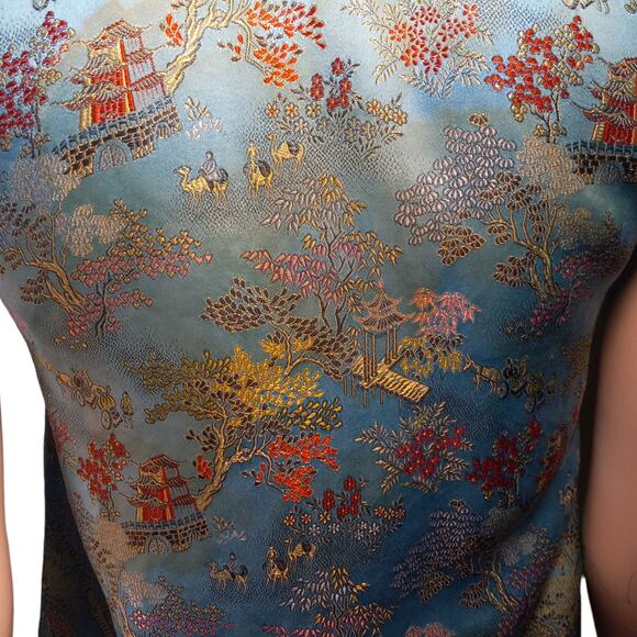 Vntg Peony Shanghai China Silk Jacquard 2pc Set XS Oriental Lounge Quietlux - Picture 13 of 16